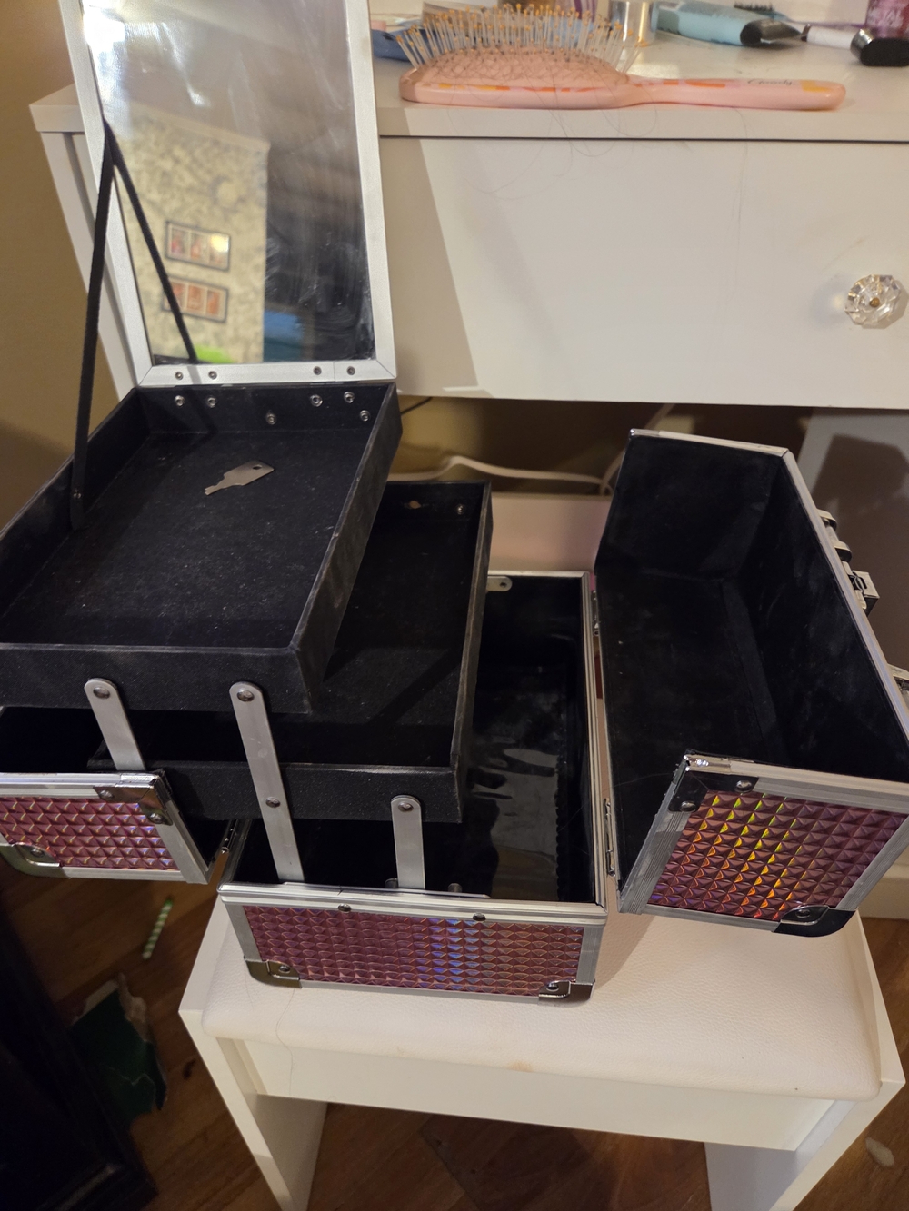 Pink Holographic Makeup Train Case